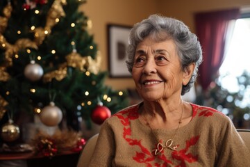 Obraz na płótnie Canvas Portrait of a smiling senior woman at home during the Christmas holidays