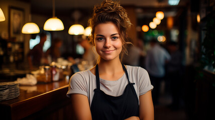 Fototapeta premium young woman in cafe with a cup of cocktail