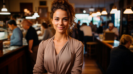 Obraz premium young woman in cafe with a cup of cocktail
