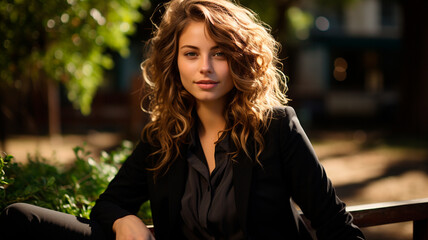 Fototapeta premium young beautiful woman in a black suit