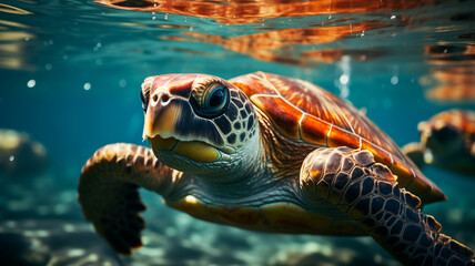 Naklejka na ściany i meble red sea turtle in the water