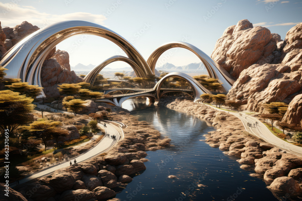 Poster a bridge connecting two previously isolated communities, reflecting progress in infrastructure devel