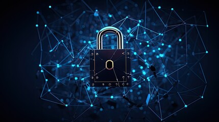 An image with a padlock formed by lines and triangles.