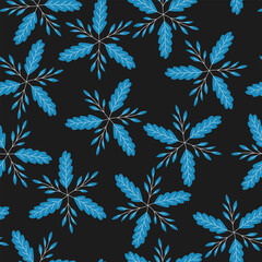 Blue leaves on black background seamless pattern for wrapping paper, wallpaper, textile etc.
