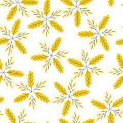 Fototapeta na wymiar Yellow leaves on white background seamless pattern for wrapping paper, wallpaper, textile etc.