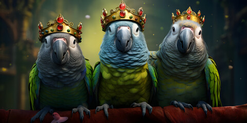 "Feathered Monarch: Parrot with Crown" | Background Design | Generative AI Artwork