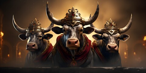 "Majestic Horned Sovereign: Bull with Crown" | Background Design | AI Generated Artwork