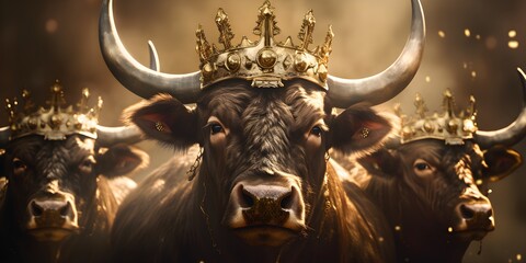 "Majestic Horned Sovereign: Bull with Crown" | Background Design | AI Generated Artwork
