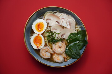 ramen with shrimp and egg, asian food, soup