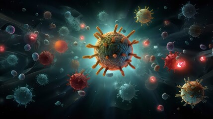 Close up virus cell inside human body. Generative AI