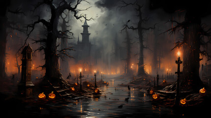 Halloween forest at night