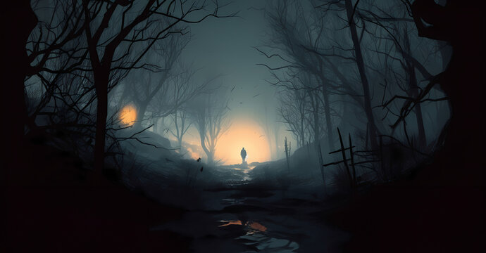 Halloween forest at night