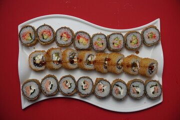 sushi, rolls, Japanese food, fish, rice