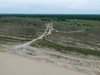 Aerial view of the landscape protection area "Lomas de Arena" near Santa Cruz de la Sierra in the lowlands of Bolivia - Traveling and exploring South America