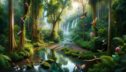 Foto op Canvas Im Herzen der Natur: Dschungel in seiner ganzen Pracht, von Sonnenaufgang bis Sonnenuntergang © PixelArtWork