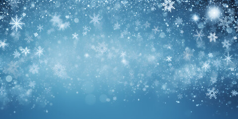 Obraz premium Schnee, Eiskristall, Schneefall zu Weihnachten im Winter vor blauem Hintergrund