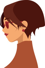 Beautiful, young woman, side view. Head and shoulders. Close-up female portrait in modern vector style.