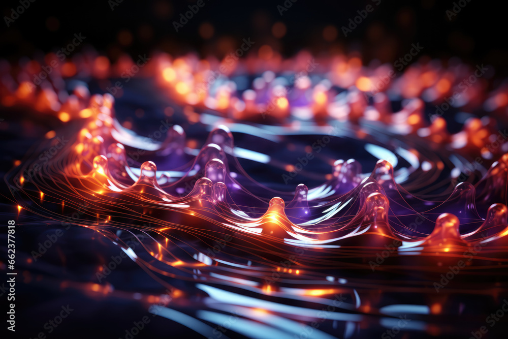 Poster a quantum brainwave visualization, illustrating the dynamic nature of consciousness and its quantum 