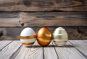 
Easter eggs decorated in gold. Elegant Easter eggs with a luxurious combination of gold colors on wooden background. Generative AI