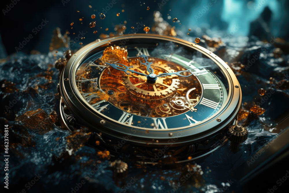 Poster A vision of reality where time flows in reverse, a concept explored in the realm of infinite universes. Generative Ai.
