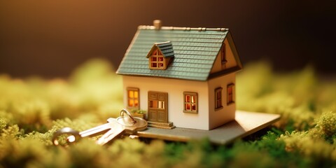 miniature house combined with a key next to it with the concept of investing from an early age. Generative AI