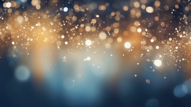 Abstract particle dark blue and glow glitter wave and light bokeh background.