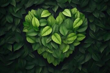 heart shaped green leaves background. generative AI - obrazy, fototapety, plakaty