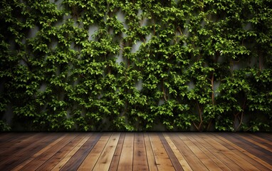 Old wooden planks with vines background on the wall full of your product display. Generative AI