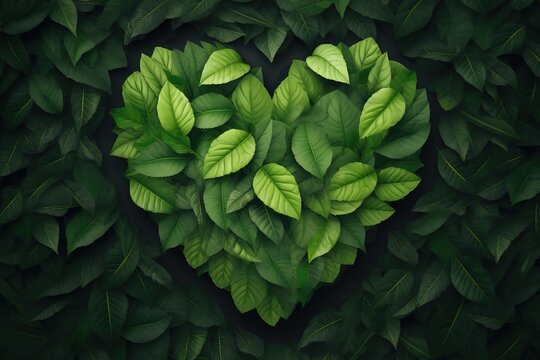 heart shaped green leaves background. generative AI