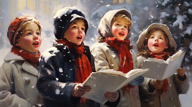 children sing a Christmas carol in the streets during Christmas
