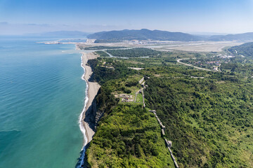 A view from the mountains and Filyos castle, to the beaches of Filyos and the town of Filyos in the Black Sea, Turkey's wonderful geography