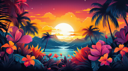 Fototapeta na wymiar Serene Tropical Sunset: Tranquility and Beauty in Nature