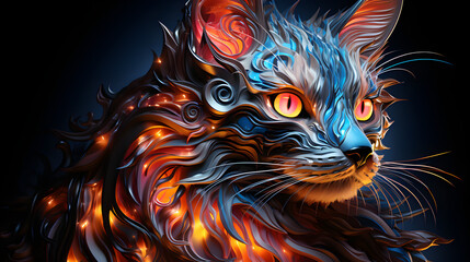 neon light design face of cat