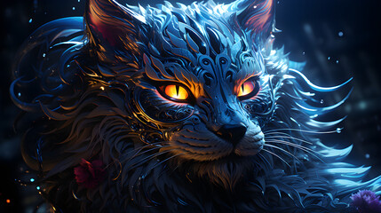 neon light design face of cat