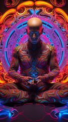 Psytrance themed monk floating and medit Ai generated art