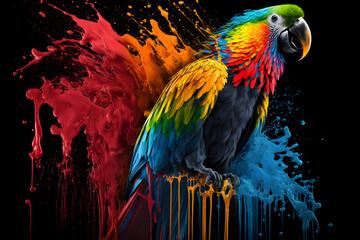 Graffiti with a parrot on the wall with a splash, color art