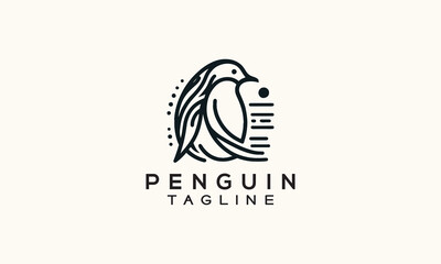 Penguin vector logo icon minimalistic line art