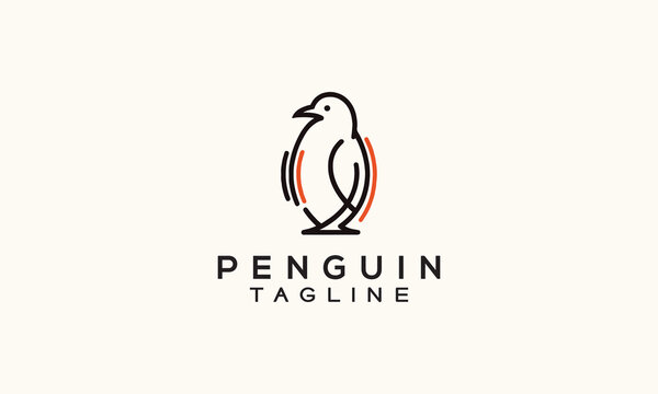 Penguin vector logo icon minimalistic line art