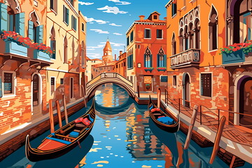 Obraz premium Venice urban landscape. Pattern with houses. Illustration.