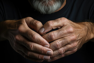 Fototapeta premium A minimalist portrait that focuses solely on the subject's hands, each line and crease telling a unique story. Generative Ai.