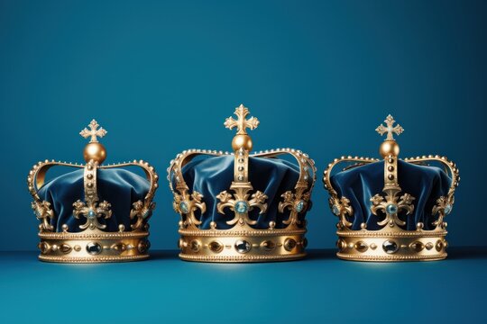 three crowns on a blue background. baptism. epiphany day
