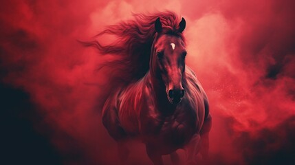 Obraz na płótnie Canvas Red smokey background horse running beautiful picture Ai generated art
