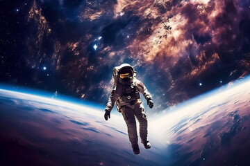 Astronaut in outer space over the planet.