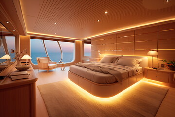 Luxurious interior of a modern yacht - obrazy, fototapety, plakaty