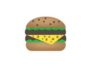 Vector illustration of cartoon cheeseburger isolated on white background