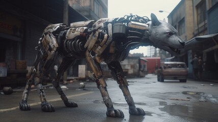 Robot hyena mecha beast animal illustration picture AI generated art - obrazy, fototapety, plakaty