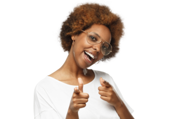 Hey you! Young beautiful african american woman pointing to camera with fingers