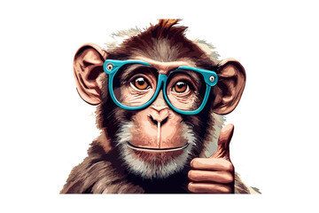 A monkey giving a thumbs up isolated on transparent background, Generative-AI