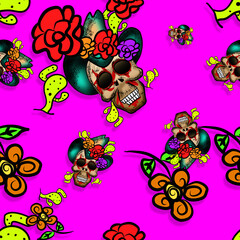 illustration cowboy hat skull print pattern