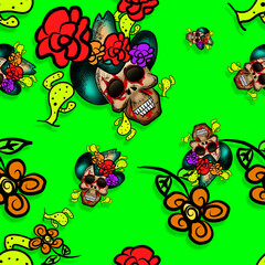 illustration cowboy hat skull print pattern